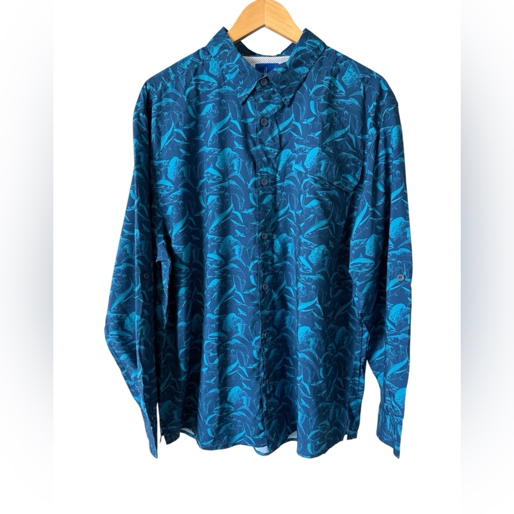 Guy Harvey Fishing Shirt Mens L Blue Tuna Print Long Sleeve NWOT